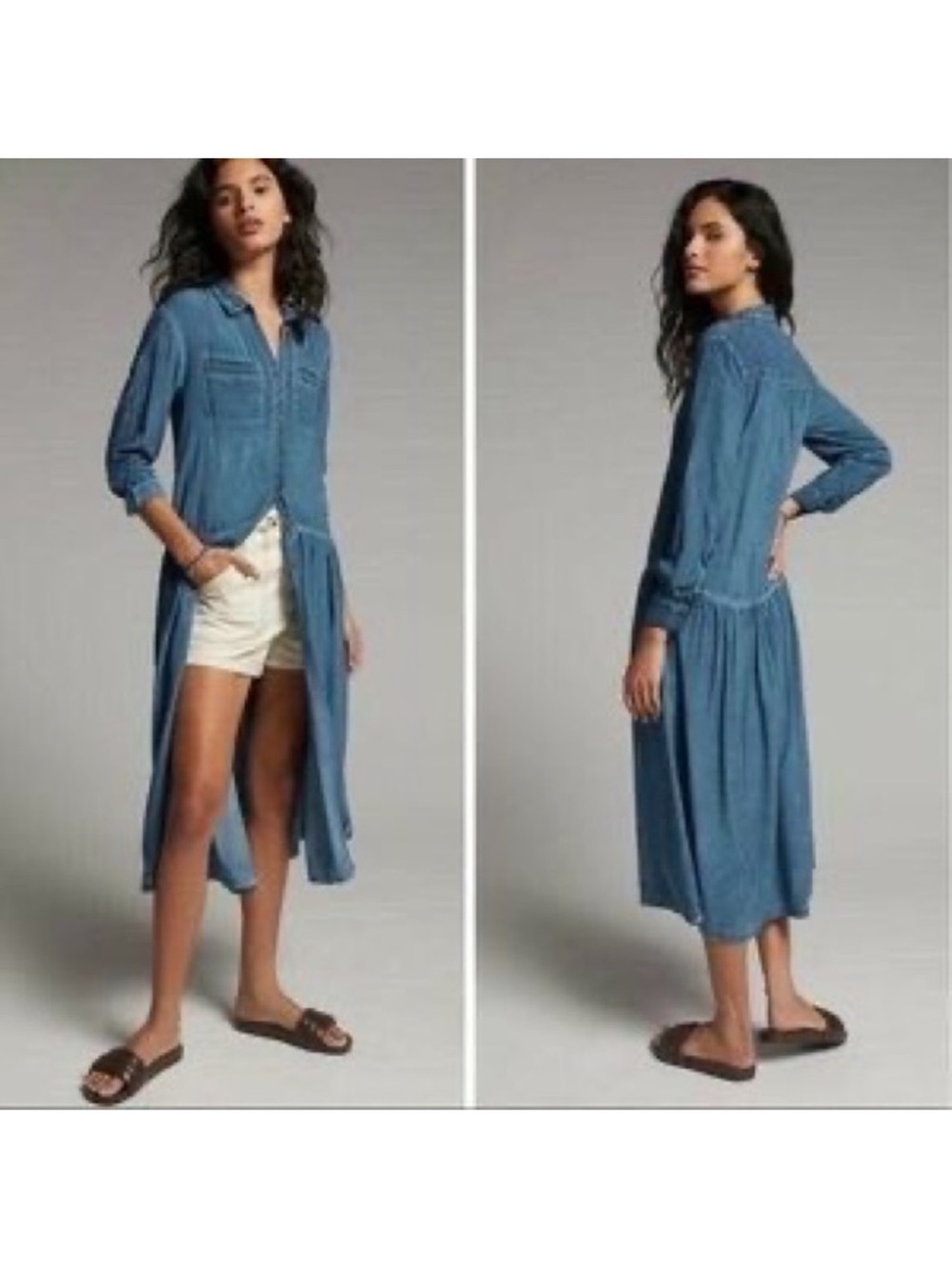 Anthropologie pilcro Kimberly midi shirt dress Blue Button Front Long Sz S NEW